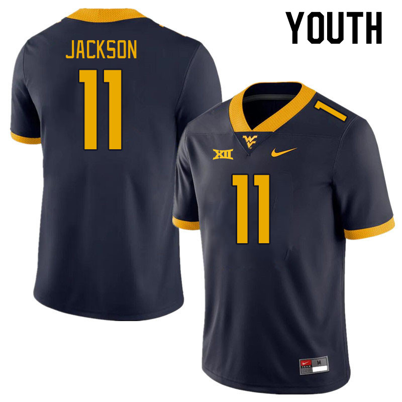 Youth #11 T.J. Jackson West Virginia Mountaineers College Football Jerseys Stitched Sale-Navy